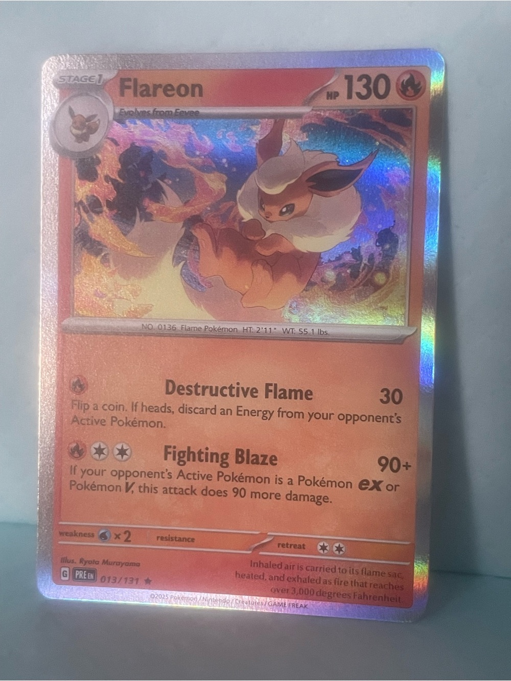 Flareon Pokémon Card - Holographic Orange Fire Type